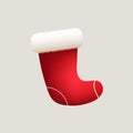 Christmas stocking for gifts. Red sock with white fur. Vector clipart isolated on white background. Royalty Free Stock Photo